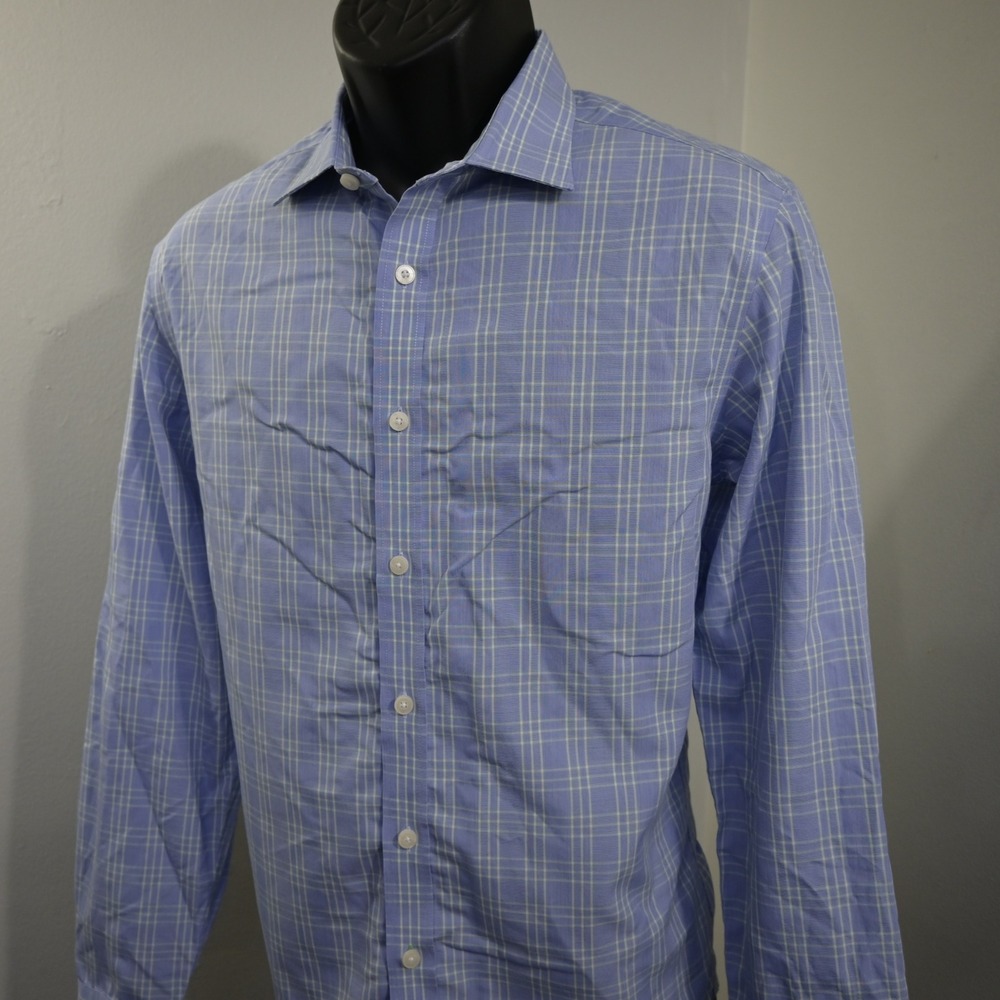 UNTUCKit Dress Shirt Mens Medium Slim Fit Blue Plaid Long Sleeve Button Up